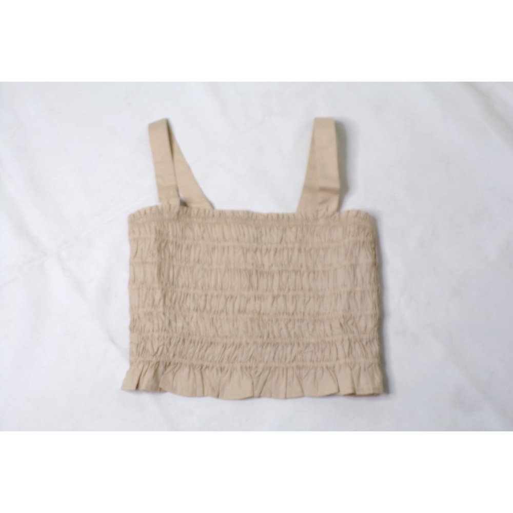J CREW Sleeveless Smocked Tank Top Beige Medium 8-10 #BI477 NEW - Picture 4 of 5